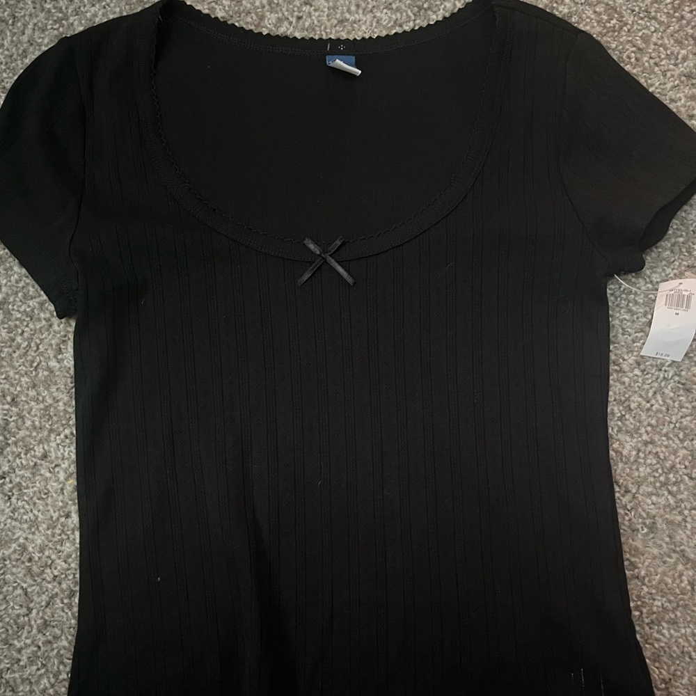 NWT old navy cotton pointelle knit black top M